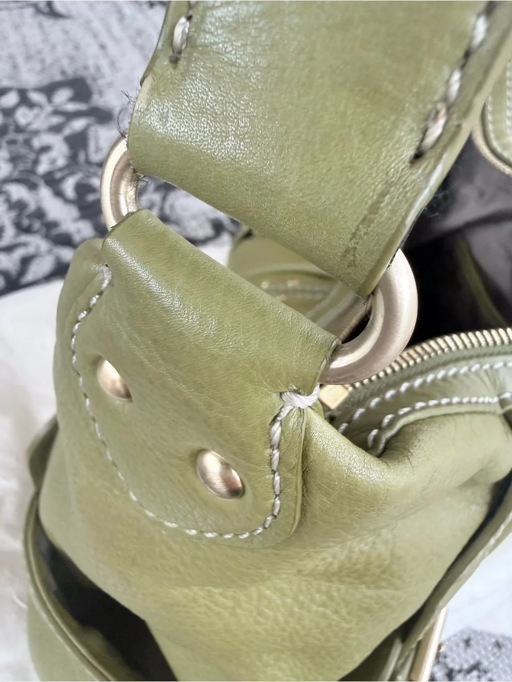 Michael Kors Olive Green Leather Studded Hobo Shoulder Bag